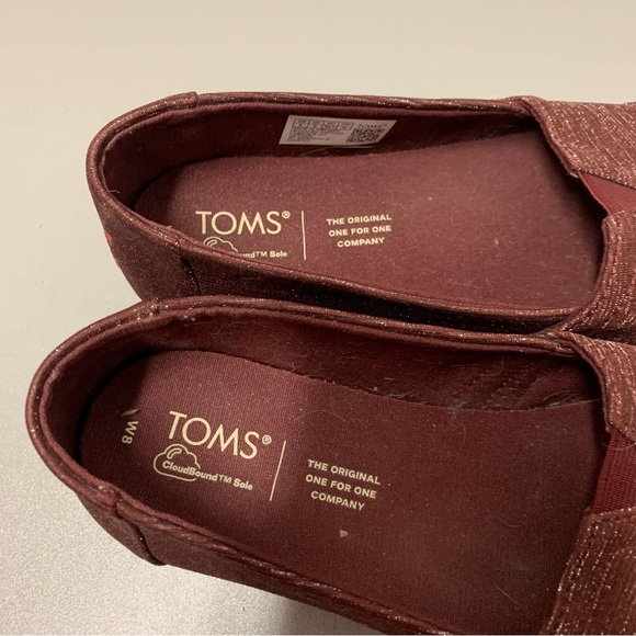 TOMS slip on Burgundy Gold Glitter size-8 - Picture 2 of 5